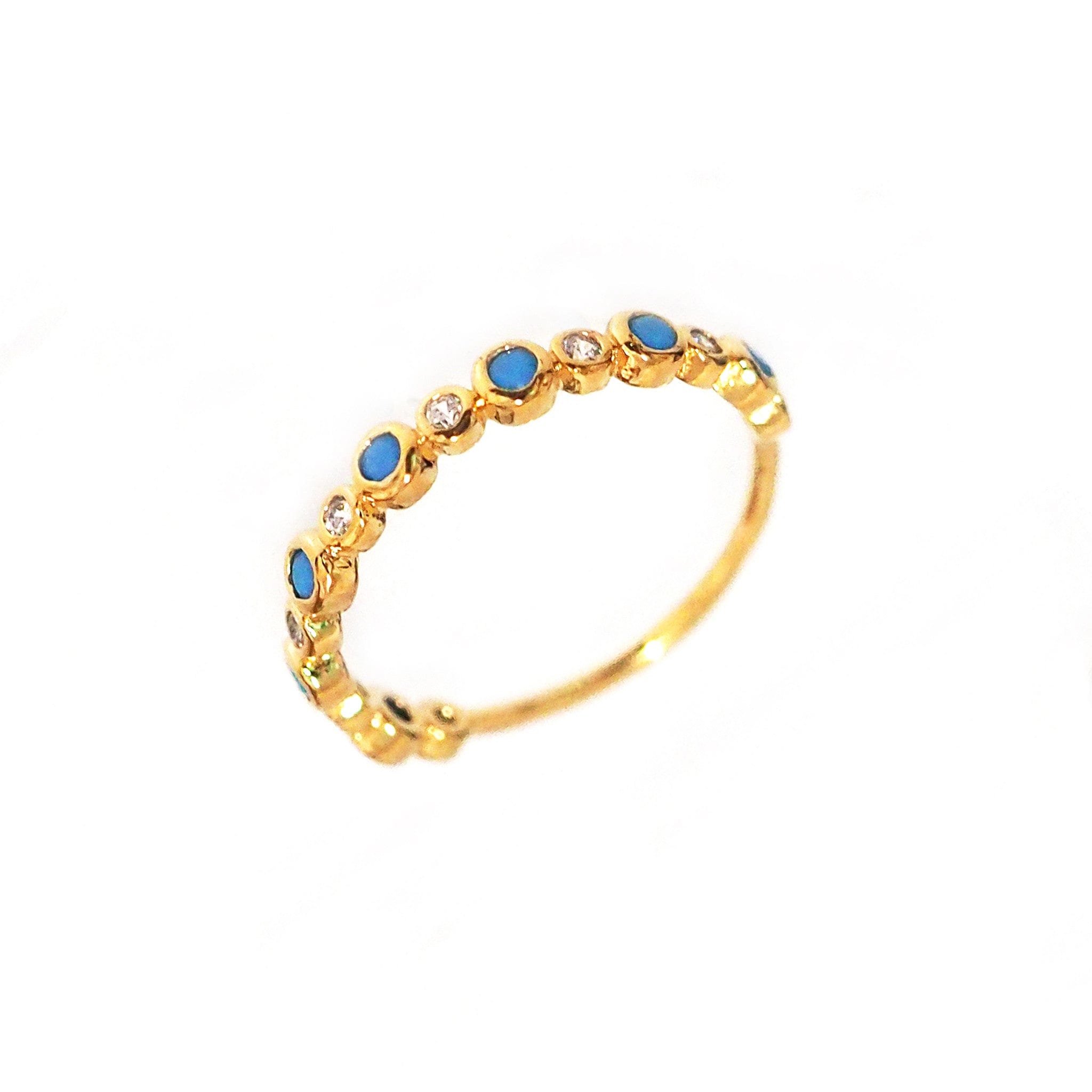 TAI JEWELRY Rings Gold Ring With Cz And Turquoise Bezel Set Stones