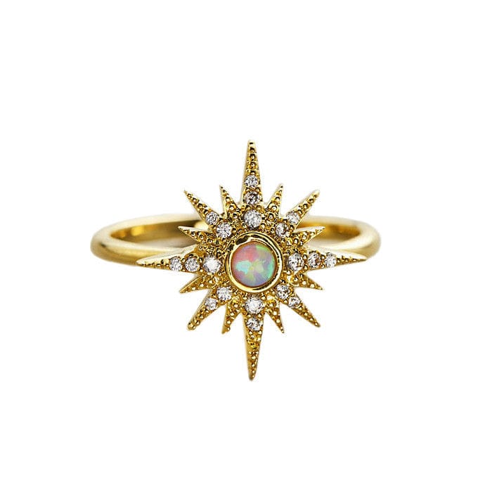 TAI JEWELRY Rings 6 Gold Starburst Ring with Opal Center