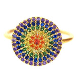 TAI JEWELRY Rings 7 Large Rainbow Disc Ring With Pave CZ Stones