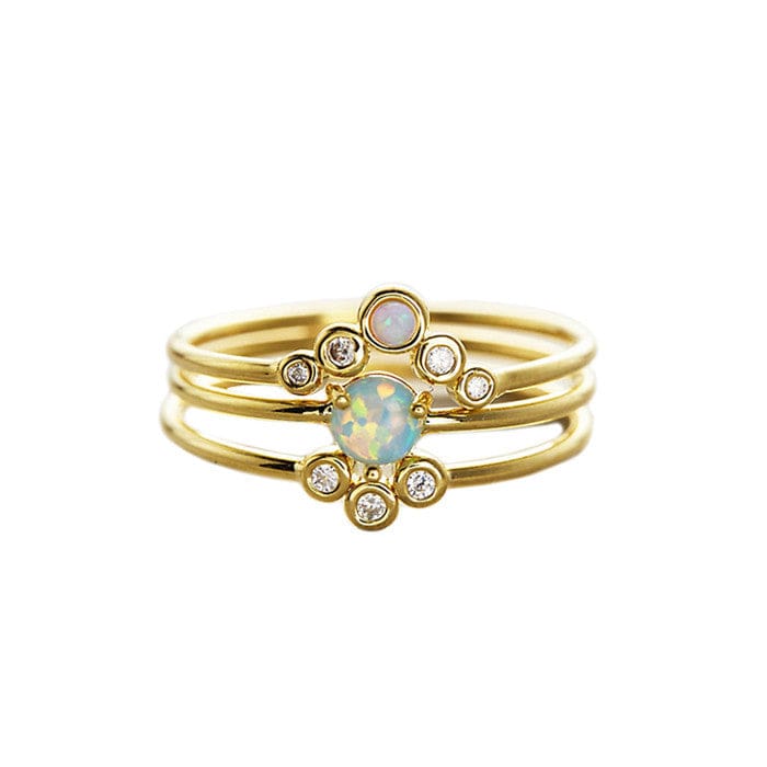 Opal Bezel Stack Ring Set – 3 Piece – TAI JEWELRY