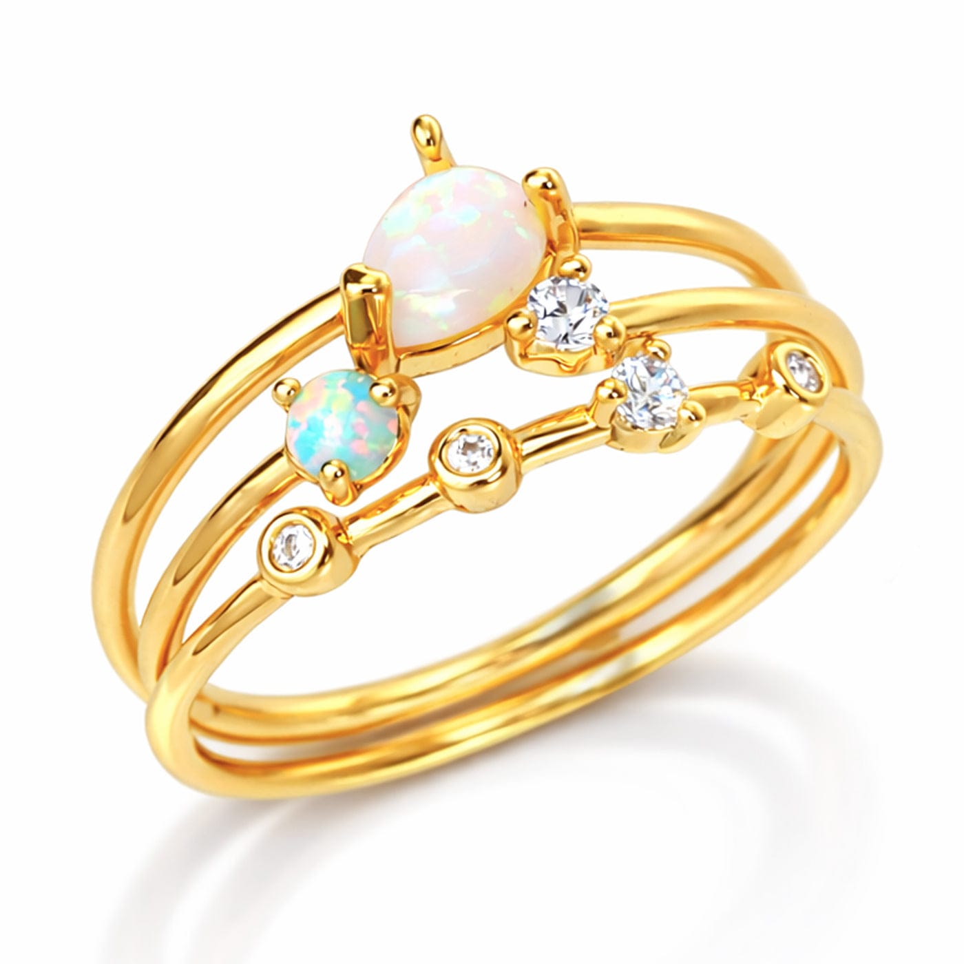 TAI JEWELRY Rings Opal & CZ Stack Ring Set – 3 Piece