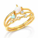 TAI JEWELRY Rings Opal & CZ Stack Ring Set – 3 Piece