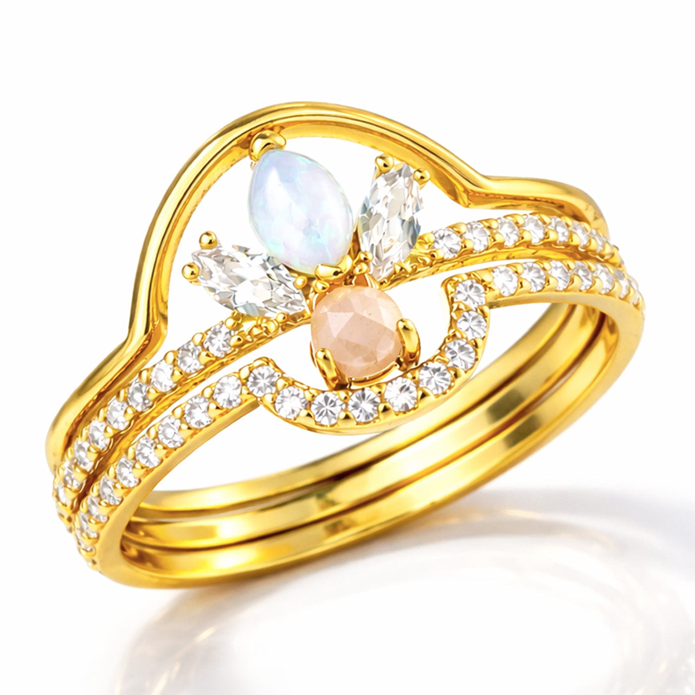 TAI JEWELRY Rings Pink Opal Stackable Rings | Set Of Three