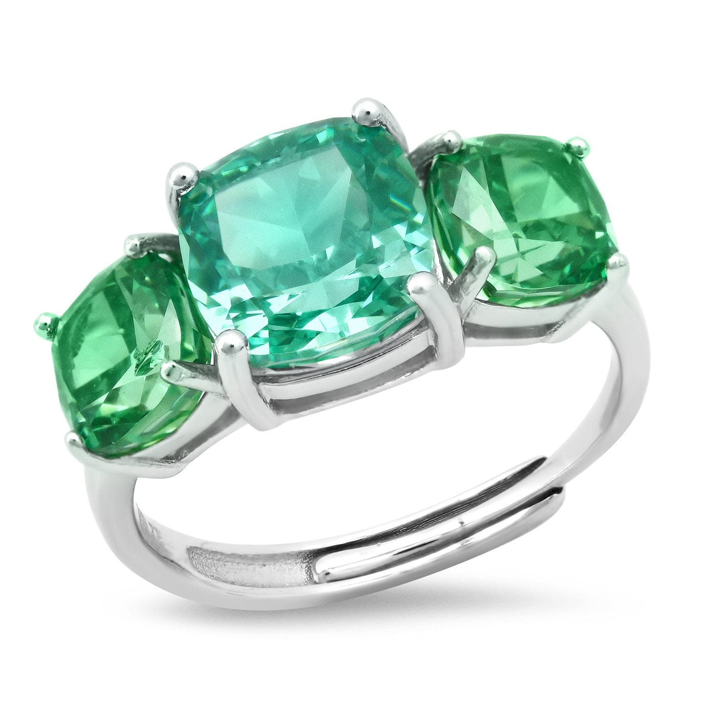 TAI JEWELRY Rings Sterling silver/Green Round Three Stone Ring