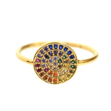 TAI JEWELRY Rings 6 Small Rainbow Disc Ring With Pave CZ Stones